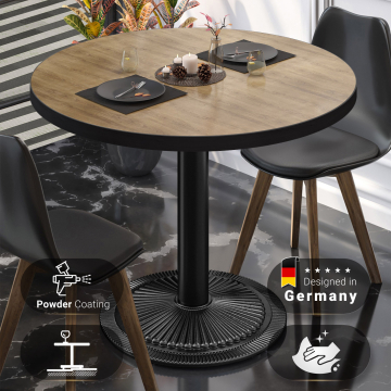 BMX | Bistro Tisch | Ø 60 x 78,5 cm | Rund | Schwarzer Rand | Eiche / Schwarz