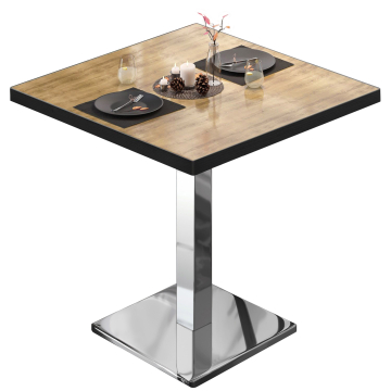 MBM | Bistropöytä | 70 x 70 x 74,5 cm | Melamiini | Tammi / Ruostumaton teräs