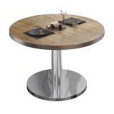 BN | Bistro Loungetisch | Ø:H 60 x 32 cm | Edelstahl Rand | Eiche / Edelstahl