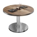 BN | Bistro Loungetisch | Ø:H 60 x 32 cm | Edelstahl Rand | Sheesham / Edelstahl