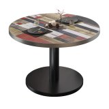 BN | Bistro Loungetisch | Ø:H 80 x 32 cm | Edelstahl Rand | Vintage Bunt / Schwarz