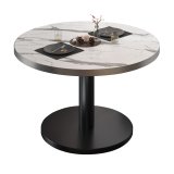 BN | Bistro Loungetisch | Ø:H 80 x 32 cm | Edelstahl Rand | Weiß Marmor / Schwarz