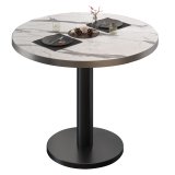 BN | Tavolo Bistrot | Ø:H 60 x 72 cm | Bordo in acciaio inossidabile | Marmo bianco / Nero | Tondo