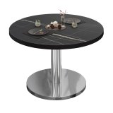 BN | Bistro Loungetisch | Ø:H 60 x 32 cm | Schwarzer Rand | Schwarz Marmor / Edelstahl