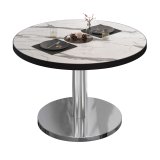 BN | Bistro Loungetisch | Ø:H 60 x 32 cm | Schwarzer Rand | Weiß Marmor / Edelstahl