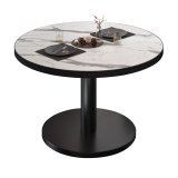 BN | Bistro Loungetisch | Ø:H 80 x 32 cm | Schwarzer Rand | Weiß Marmor / Schwarz