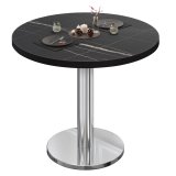 BN | Stół bistro | Śr:H 80 x 72 cm | Czarna krawędź | Czarny marmur / stal nierdzewna | Okrągły