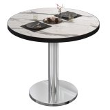 BN | Stół bistro | Ø:H 80 x 72 cm | Czarna krawędź | Biały marmur / stal nierdzewna | Okrągły