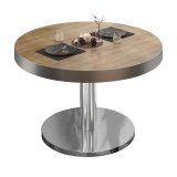 BN | Bistro Loungetisch | Ø:H 70 x 32 cm | Edelstahl Rand | Eiche / Edelstahl