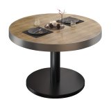 BN | Bistro Loungetisch | Ø:H 70 x 32 cm | Edelstahl Rand | Eiche / Schwarz