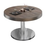 BN | Bistro Loungetisch | Ø:H 70 x 32 cm | Edelstahl Rand | Light Wenge / Edelstahl