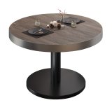 BN | Bistro Loungetisch | Ø:H 70 x 32 cm | Edelstahl Rand | Light Wenge / Schwarz