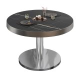 BN | Bistro Loungetisch | Ø:H 70 x 32 cm | Edelstahl Rand | Schwarz Marmor / Edelstahl