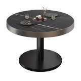 BN | Bistro Loungetisch | Ø:H 70 x 32 cm | Edelstahl Rand | Schwarz Marmor / Schwarz