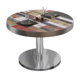 BN | Bistro Loungetisch | Ø:H 70 x 32 cm | Edelstahl Rand | Vintage Bunt / Edelstahl