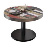 BN | Bistro Loungetisch | Ø:H 70 x 32 cm | Edelstahl Rand | Vintage Bunt / Schwarz