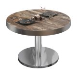 BN | Bistro Loungetisch | Ø:H 70 x 32 cm | Edelstahl Rand | Vintage Old / Edelstahl