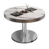 BN | Bistro Loungetisch | Ø:H 70 x 32 cm | Edelstahl Rand | Weiß Marmor / Edelstahl