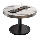 BN | Table basse de bistro/lounge | Ø : H 70 x 36 cm | Bord en acier inoxydable | Marbre blanc / Noir