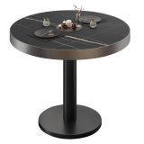 BN | Bistrotisch | Ø:H 60 x 72 cm | Rvs Rand | Zwart Marmer / Zwart | Rond