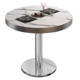 BN | Bistrotafel | Ø: H 60 x 72 cm | Rvs Rand | Wit Marmer / Rvs | Rond