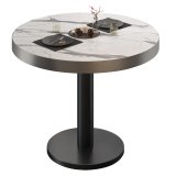 BN | Bistrotafel | Ø:H 60 x 72 cm | Rvs Rand | Wit Marmer / Zwart | Rond