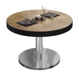 BN | Bistro Loungetisch | Ø:H 80 x 32 cm | Schwarzer Rand | Eiche / Edelstahl