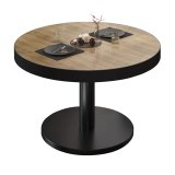 BN | Bistro Loungetisch | Ø:H 80 x 32 cm | Schwarzer Rand | Eiche / Schwarz