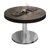 BN | Bistro Loungetisch | Ø:H 80 x 32 cm | Schwarzer Rand | Light Wenge / Edelstahl