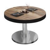BN | Bistro Loungetisch | Ø:H 80 x 32 cm | Schwarzer Rand | Sheesham / Edelstahl