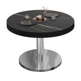 BN | Bistro Loungetisch | Ø:H 80 x 32 cm | Schwarzer Rand | Schwarz Marmor / Edelstahl