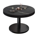 BN | Bistro Loungetisch | Ø:H 80 x 32 cm | Schwarzer Rand | Schwarz Marmor / Schwarz