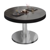 BN | Bistro Loungetisch | Ø:H 80 x 32 cm | Schwarzer Rand | Wenge / Edelstahl