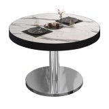 BN | Bistro Loungetisch | Ø:H 80 x 32 cm | Schwarzer Rand | Weiß Marmor / Edelstahl
