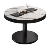 BN | Bistro Loungetisch | Ø:H 70 x 32 cm | Schwarzer Rand | Weiß Marmor / Schwarz
