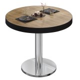 BN | Stół bistro | Ø: wysokość 60 x 72 cm | Czarna krawędź | Dąb / stali nierdzewnej | Okrągły