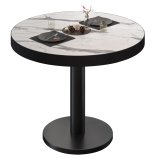 BN | Tavolo da pranzo | Ø:H 60 x 72 cm | Bordo nero | Marmo bianco / Nero | Rotondo