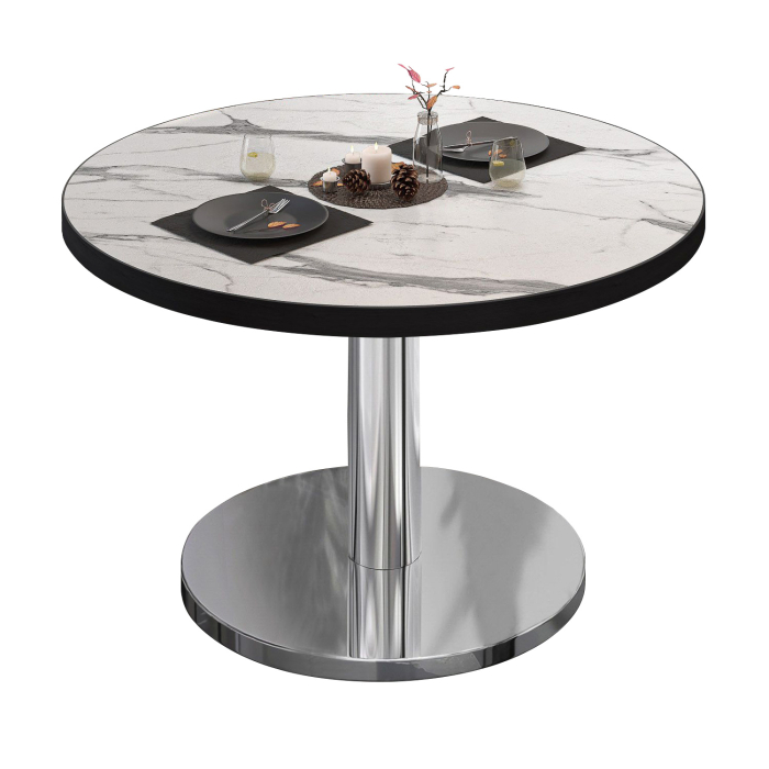 BN | Mesa de salón bistro | Ø:H 60 x 36 cm | Mármol blanco / acero inoxidable