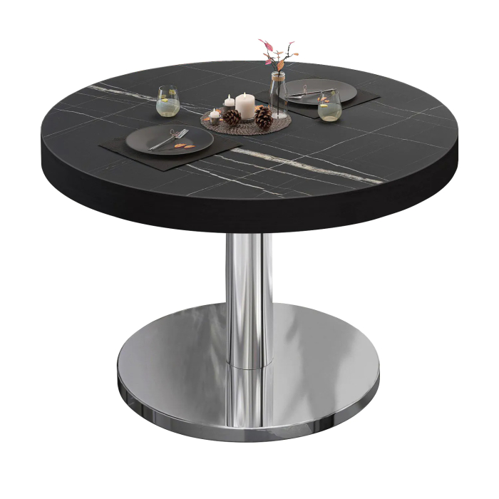 BN | Mesa de salón bistro | Ø:H 60 x 36 cm | Mármol negro / acero inoxidable