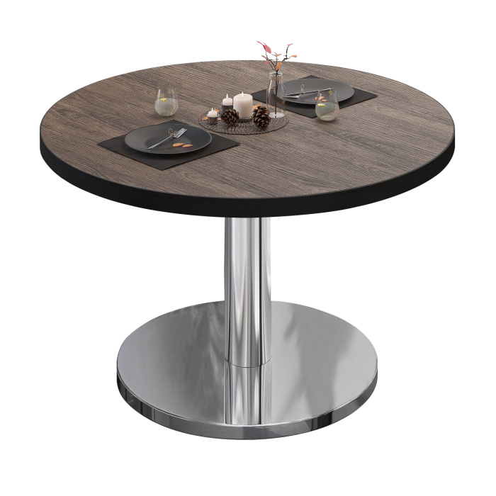 BN | Mesa de salón bistro | Ø:H 70 x 36 cm | Wenge claro / acero inoxidable