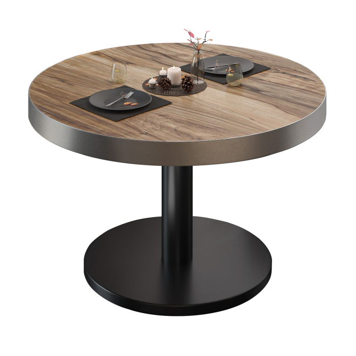 BN | Bistro Loungetisch | Ø:H 80 x 36 cm | Edelstahl Rand | Sheesham / Schwarz