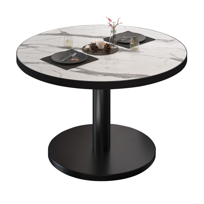 BN | Bistro lounge bord | Ø:H 80 x 36 cm | Vit marmor / Svart