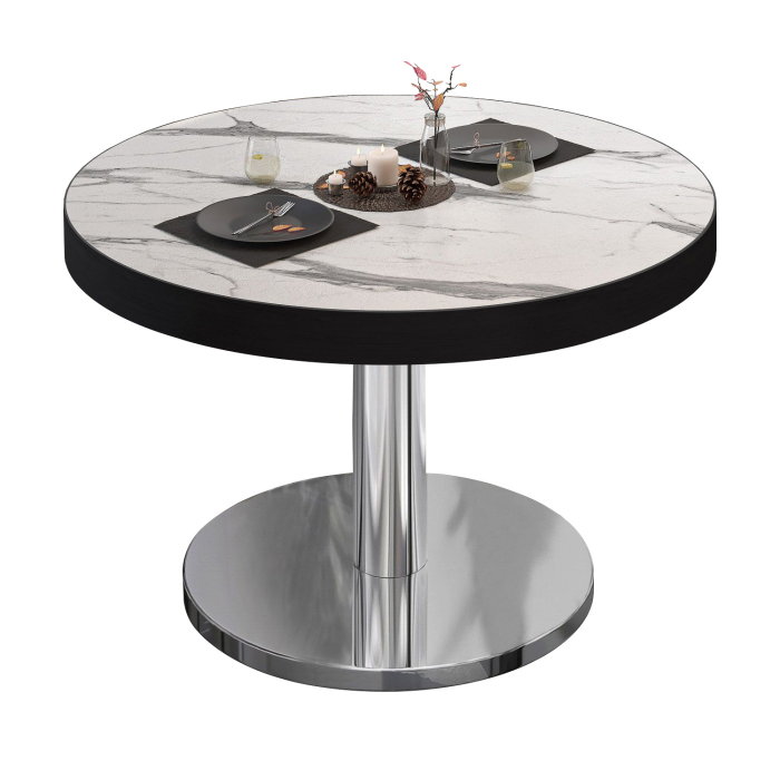 BN | Bistro lounge table | Ø:H 80 x 36 cm | White marble / stainless steel