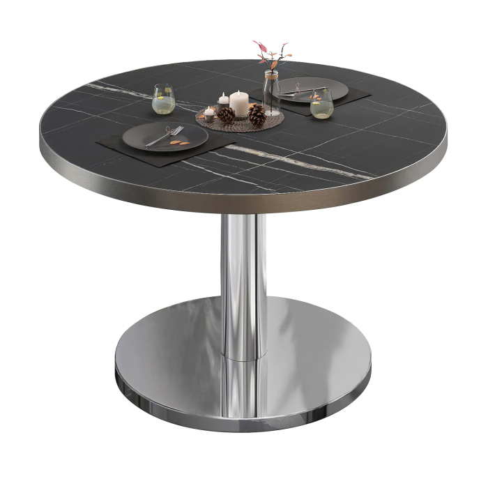 BN | Bistro-oleskelupöytä | Ø:K 80 x 36 cm | Musta marmori / ruostumaton teräs