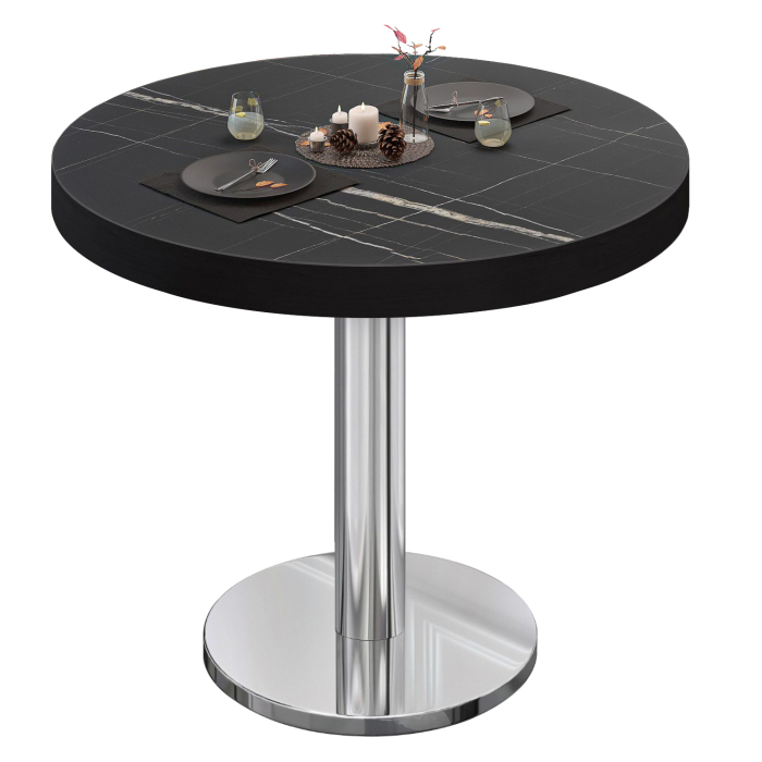 BN | Mesa bistro | Ø:H 60 x 72 cm | Mármol negro / acero inoxidable | Redonda