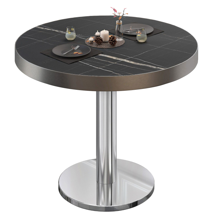 BN | Mesa bistro | Ø:H 70 x 72 cm | Mármol negro / acero inoxidable | Redonda