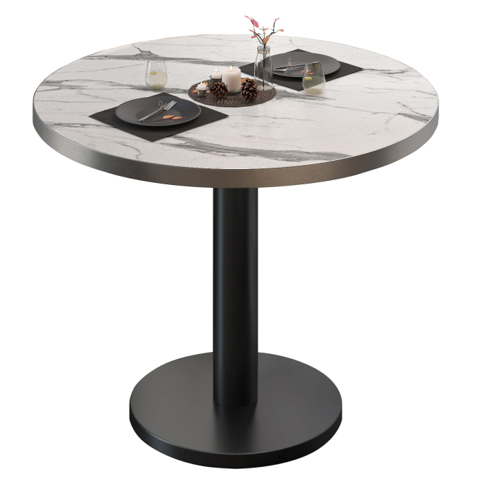 BN | Table de bistrot | Ø:H 60 x 72 cm | Blanc Marbre / Noir | Rond