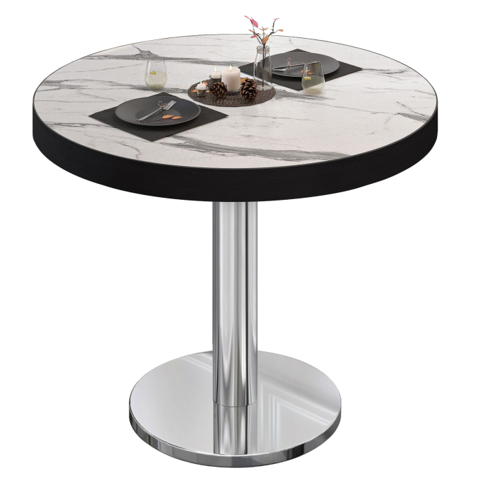BN | Bistrotafel | Ø:H 60 x 72 cm | Wit marmer / roestvrij staal | Rond