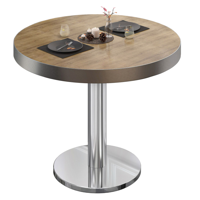 BN | Table de bistrot | Ø:H 70 x 72 cm | Chêne / Acier inoxydable | Rond