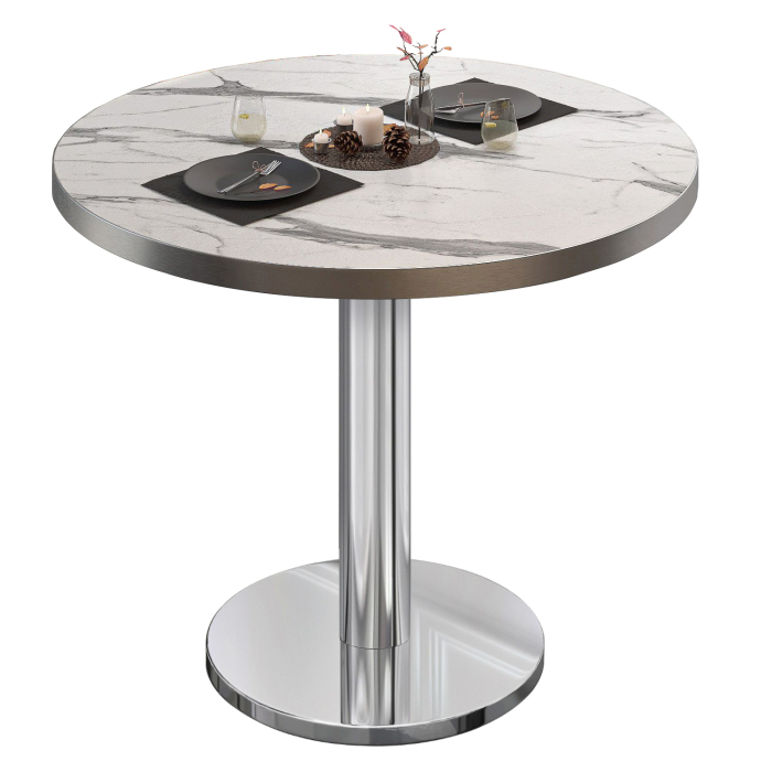 BN | Bistrobord | Ø:H 80 x 72 cm | Hvid marmor / rustfrit stål | Rundt